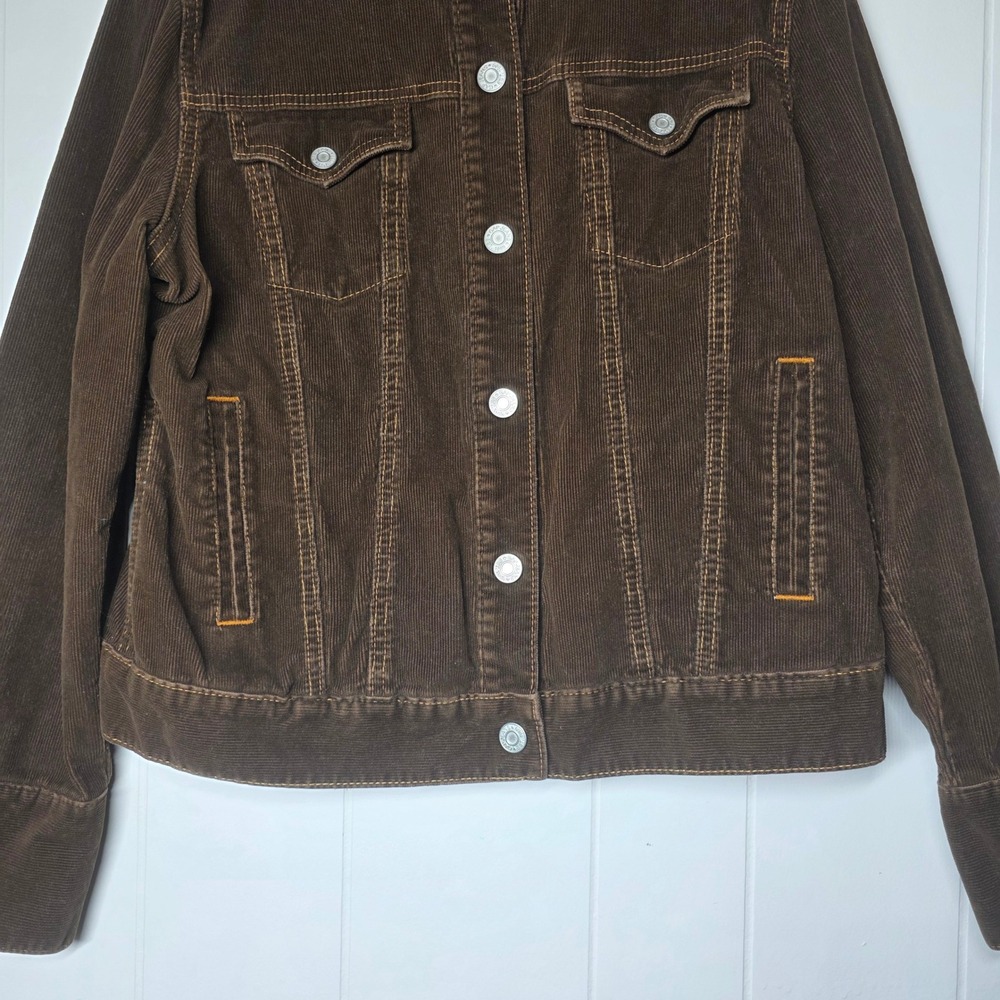 Gap Y2K Corduroy Trucker Jacket Brown Womens Large Stretch Button Front Vintage - Picture 10 of 11